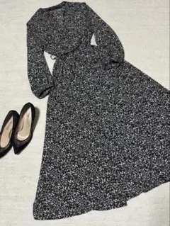 NANO universe花柄ロングワンピース　ギャザー