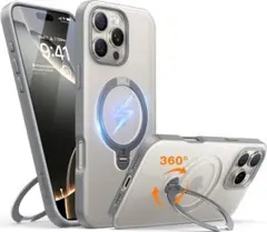 iPhone 16 Pro 用 ケース ゼンマイ式スタンド チタングレー