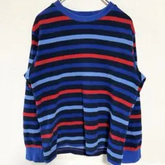 UNIQLO【KIDS L】青赤 マルチボーダー柄 フリース プルオーバー