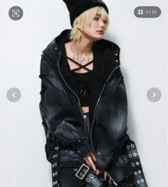 超美品 REFLEM【レフレム】ダメージ加工デニムハイネックブルゾン ブラック REFLEM【レフレム】ダメージ加工デニムハイネックブルゾン ブラック