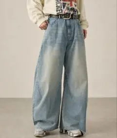 ワイドデニムパンツ ライトブルー