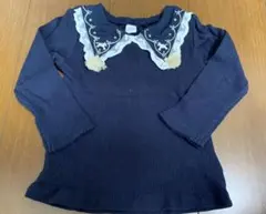 cottoli 紺　レース襟リブトップス　タッセル付き　木馬刺繍　星月バースデイ