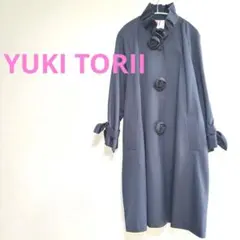 ★YUKI TORIIネイビー フラワーコサージュ付きスプリングコート9 日本製 2026年最新】YUKI TORII レディース トレンチコート・スプリングコート