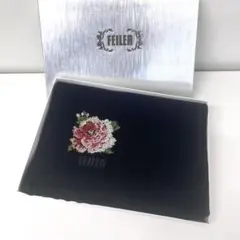 【TK】未使用品 FEILER 花柄刺繍 マフラー 黒 ブラック 箱入り