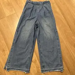 GRL ワイドパンツ デニムブルー 裾カットオフ