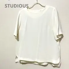 STUDIOUS ハーフスリーブ　ブラウス　とろみ素材　オフホワイトM