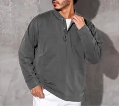 JIGGYSSHOP 長袖Tシャツ ヘンリーネック ピグメント ロンT ブラック