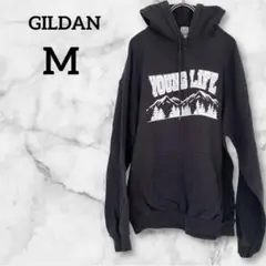 GILDAN 【M】Heavy Blend パーカー ビッグロゴ 黒 フーディ