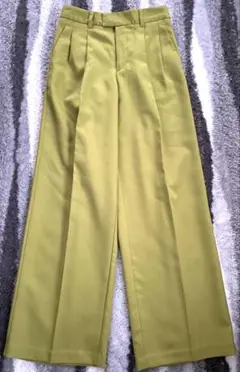 GU 黄緑 ワイドパンツ プリーツ入り ゴムウエスト 美品
