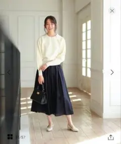 グリーンレーベルリラクシング シアー ギャザー スカート NAVY/FREE