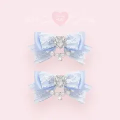 ヘアクリップ　量産型　ハート　水色　青　ブルー　地雷　推し色　ロリータ　リボン