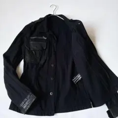【美品】BACKLASH レザーポケット デニムジャケット ブラック 異素材切替 美品】BACKLASH レザーポケット デニムジャケット ブラック 異素材切替