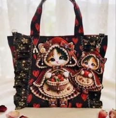 y*k様 ハンドメイド マチありレースコロントートバッグふわふわ猫