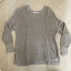 PLST プラステ　ベージュ Vネックサマーニットセーター M
