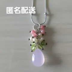 ステンレスチェーン 天然ローズクォーツ ネックレス