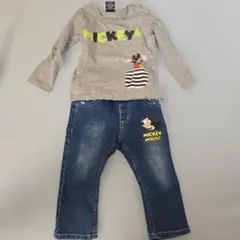 ミッキーマウス長袖Tシャツとデニムパンツセット 90cm