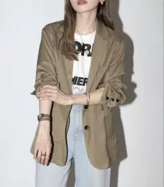 ボンジュールサガン　杢調シングルテーラードジャケット　カーキブラウン