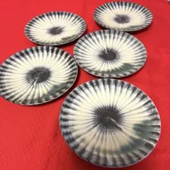 小鹿田焼　刷毛目　菊花　約15cm 小皿　中皿　取り皿　5枚　未使用のサムネイル