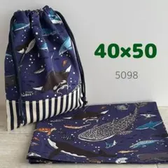 給食セット★海の生き物・ネイビー★40×50ランチョンマット＆巾着袋 サメ