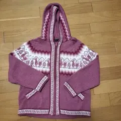 ペルー製アルパカ50％ウール30％フード付きピンクセーター