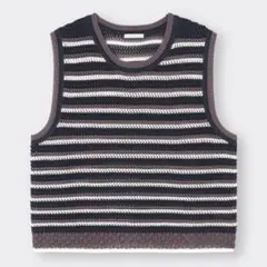 【未使用品】GU 透かし編みボーダーセーター(ノースリーブ)