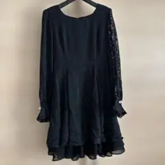 ブラックドレスワンピース　9号 長袖透け感　日本製
