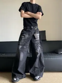 極太 バギーデニム ワイドデニム黒menesjadedlondonbigboy似