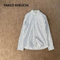 【タケオキクチ】長袖シャツ　ストライプ　総柄　シャドー帽子柄　白　L