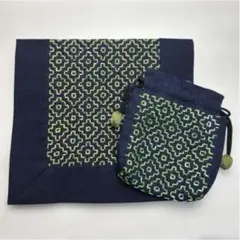 ✳️ハンドメイド リメイク 刺し子 巾着袋&ランチョンマット