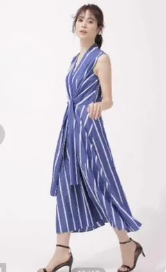 ナノユニバース　ストライプウエストリボンワンピース