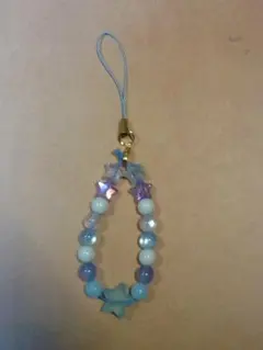 ハンドメイドビーズストラップ   スカイブルー