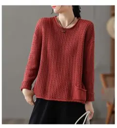 ニット セーター インナー レトロ＆カジュアル ゆったり シンプル 秋冬物