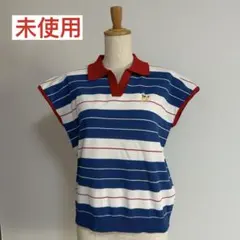 新品 ボーダー柄 夏ニットF ドナルドダック 刺繍 フレンチスリーブ　伸縮性