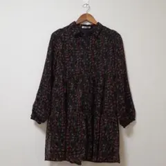 NICE CLAUP 花柄シャツワンピース 長袖