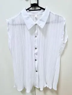 プリーツ ノースリーブ ブラウス ホワイト