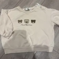 クマ刺繍 長袖トレーナー クリーム色