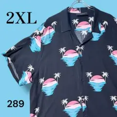 【00s】総柄 レーヨン アロハシャツ 2XL 黒 総柄 テロ感 サーフ 古着のサムネイル