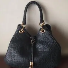 Salvatore Ferragamo 黒レザートートバッグ クロコダイル風