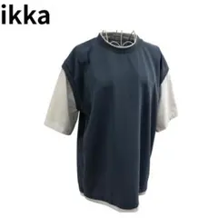 ikka レイヤード 風 配色 カットソー ネイビー ホワイト 半袖春夏