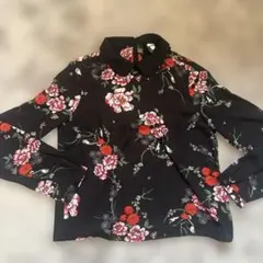 H&M 花柄 長袖シャツ 黒フラワープリント
