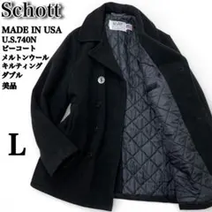 【美品】Schott✨️USA　740N　メルトンウール　Pコート　ダブル　黒　Ｌ