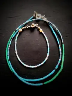 ターコイズカラービーズのネックレスとブレスレットセット