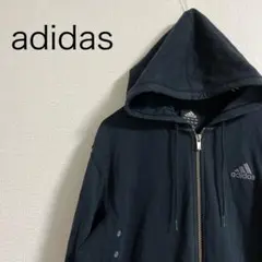 アディダス パーカー 黒 フルジップ ロゴ入り スポーツジャージ古着カジュアル