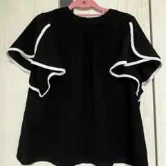 バイカラーフレア袖ブラウス黒