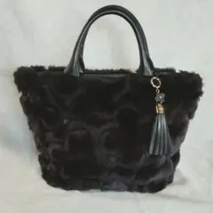 ANTEPRIMA ファー黒トートバッグ タッセル付き