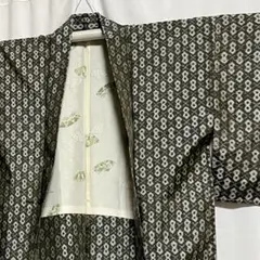 未使用 羽織 正絹 総柄 絣 緑系 グリーン 鶯色 アンティーク しつけあり