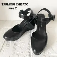 美品★ツモリチサト ウェッジ エナメル 黒 ストラップ 日本製23.5〜24cmのサムネイル