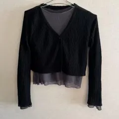 ①DAZY クロップド リブカーディガン ②シアーTシャツ グレー系 春 夏