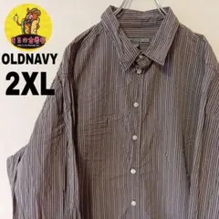 USA古着 OLDNAVY　長袖ボタンシャツ2XL　ブラウンベージュ　チェック
