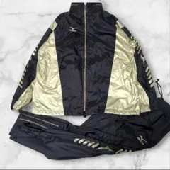 ミズノ ウインドブレーカー セットアップ XL 黒 金 MIZUNO ナイロン
